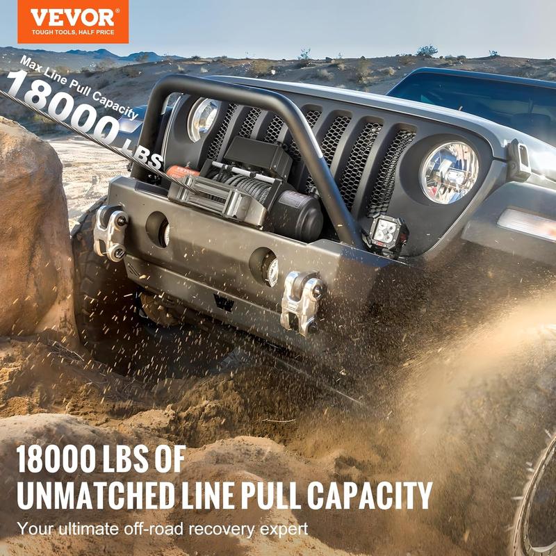 VEVOR Electric Winch, 18,000 lb Truck Trailer Jeep Winch, 12V DC 7/16 in x 85 ft Steel Cable Roller Fairlead Wireless & Wired Remote Control, IP55 Waterproof Towing for Off Road SUV Jeep Truck TrailerHoliday gifts