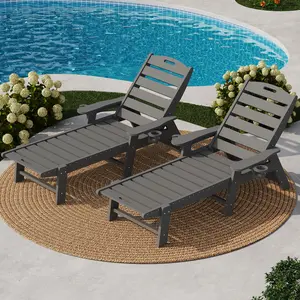 Heavy Duty HDPE Chaise Lounge Chair with Wheels, 5-Position Reclining Outdoor Pool Lounger for Patio, Deck and Poolside Use