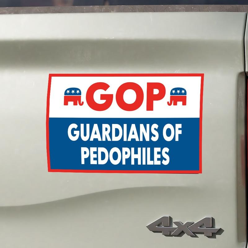 GOP Guardians Of Pedophiles Car Magnet, Thermal Laminated Waterproof Political Magnet, Anti-Trump Anti-MAGA Design, Trump Is On The List Graphic