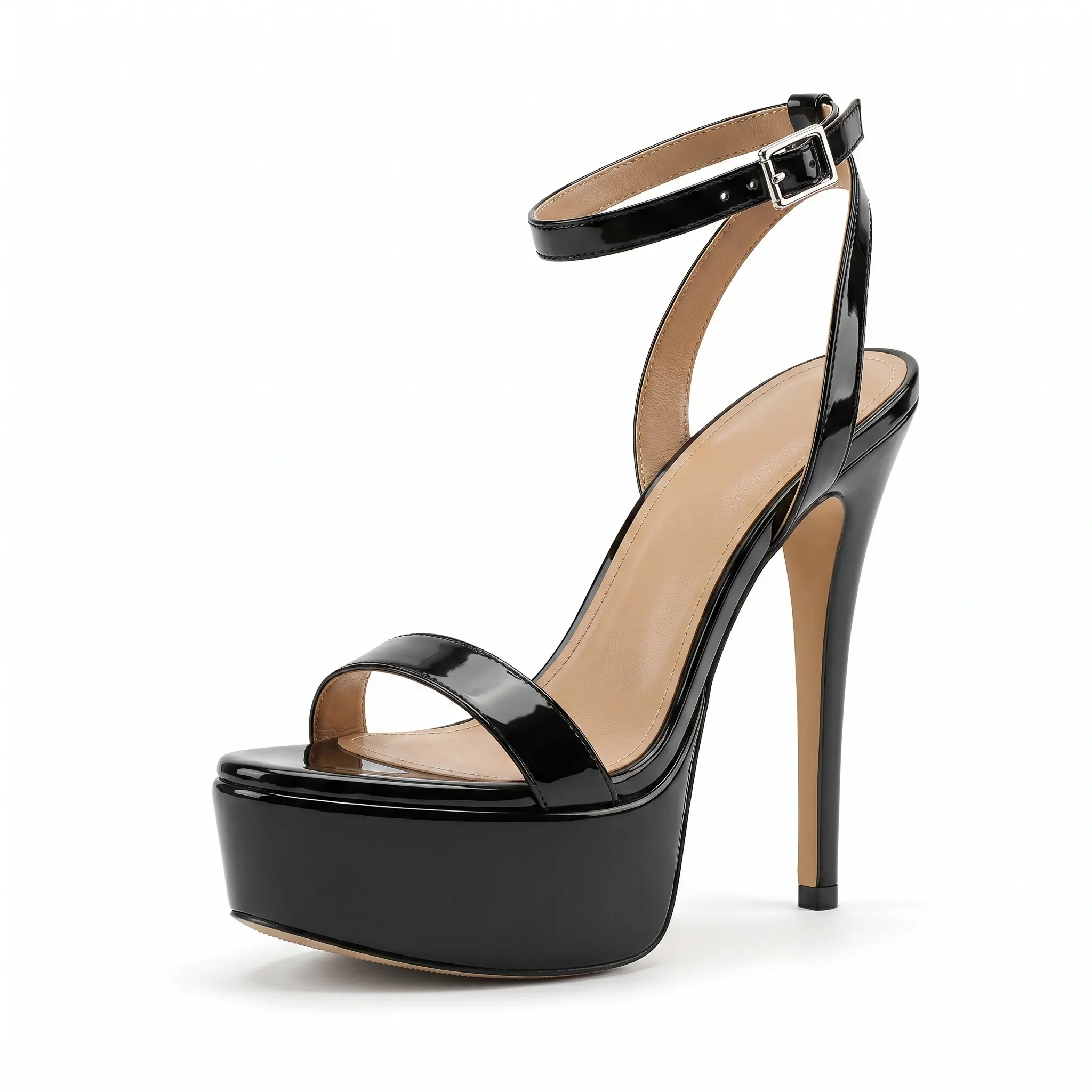 AMINUGAL Women's Stiletto Platform Heels, Open Toe Extra High Sandals with Ankle Strap, Elegant Evening Statement Shoes for Clubbing