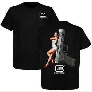 Glock Perfection Pin-Up Girl T-Shirt, Tactical Gun Lover Vintage Style Tee, Gun Enthusiast Style, Full Size, Full Color