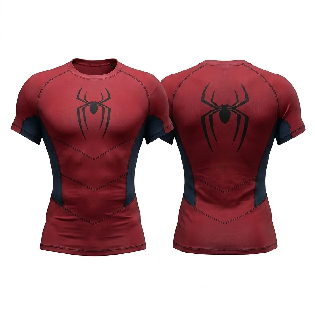 Red Graphic Compression Shirt, Men Short Sleeve Fitness Rashguard, 3D Printed Athletic Gym Workout Top, Bodybuilding Muscle Base Layer, Breathable Running Sports Shirt
