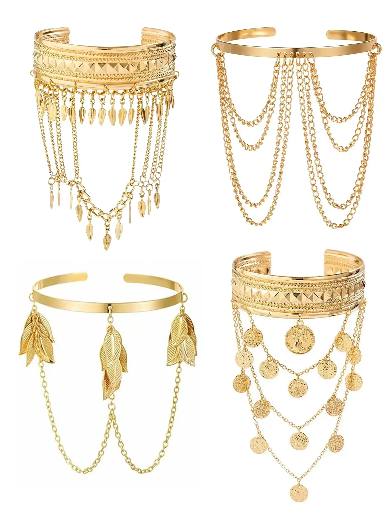 Women's 4-Piece Arm Cuff Set, Upper Arm Cuff Bangle Band, Adjustable Armlet Bracelet, Stylish Accessory for Everyday Wear, Trendy Fashionable Casual Accessories, Trendy Jewelry, Fashionable Bangles