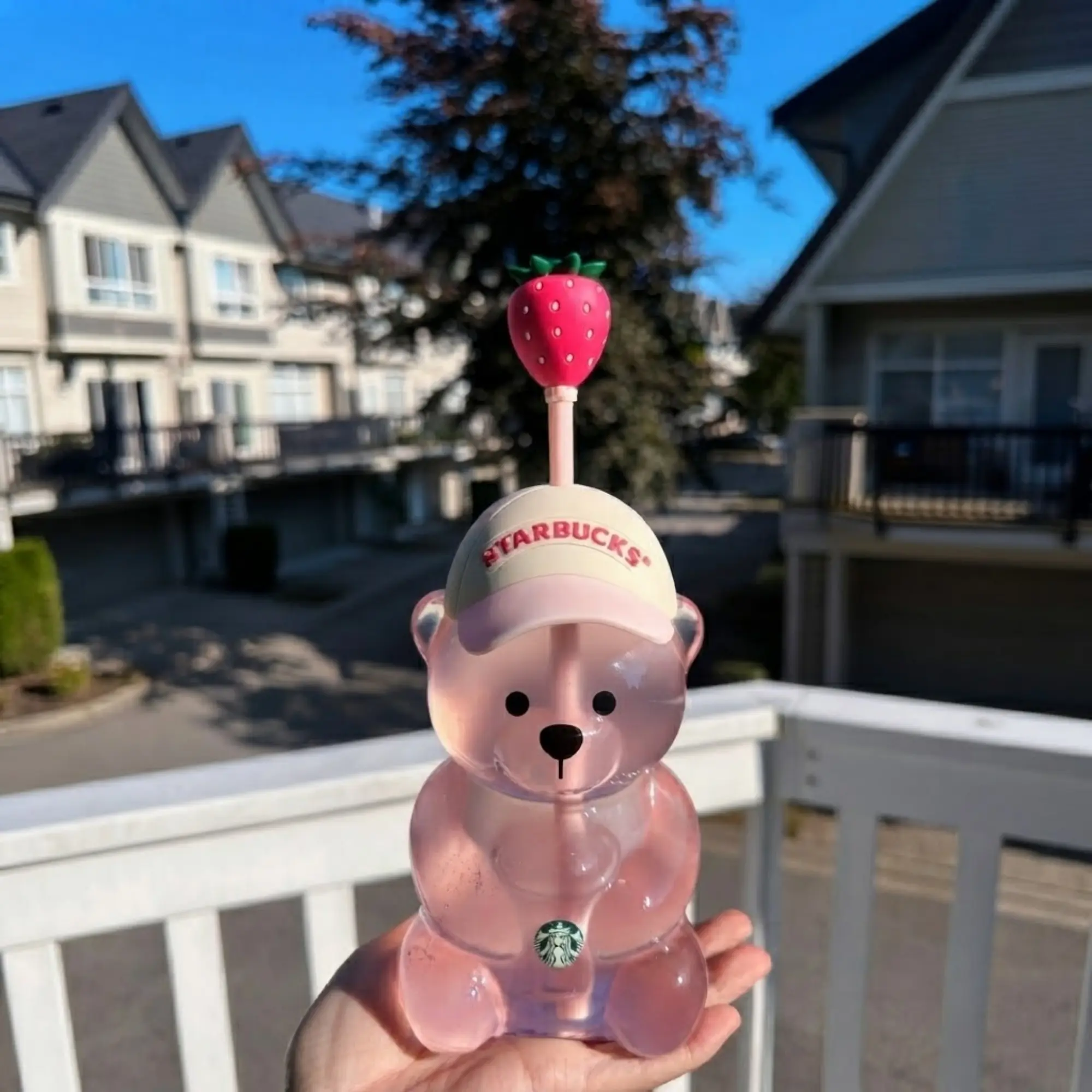 New 20oz Starbucks x KBO Limited Edition Bearista Strawberry Bear Tumbler, Cute Straw Reusable Cold Cup Drinkware