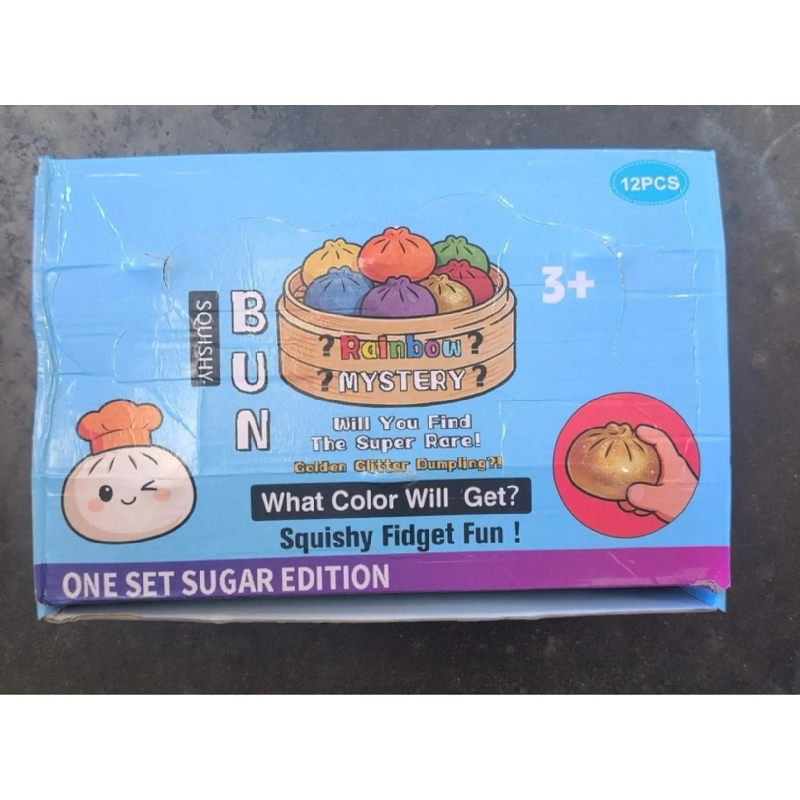Squishy Bun Rainbow Mystery 12-Pack Bundle Deal Sugar Edition, Unisex Surprise Collectibles, Fidget Fun Toy for Kids 3+ Years