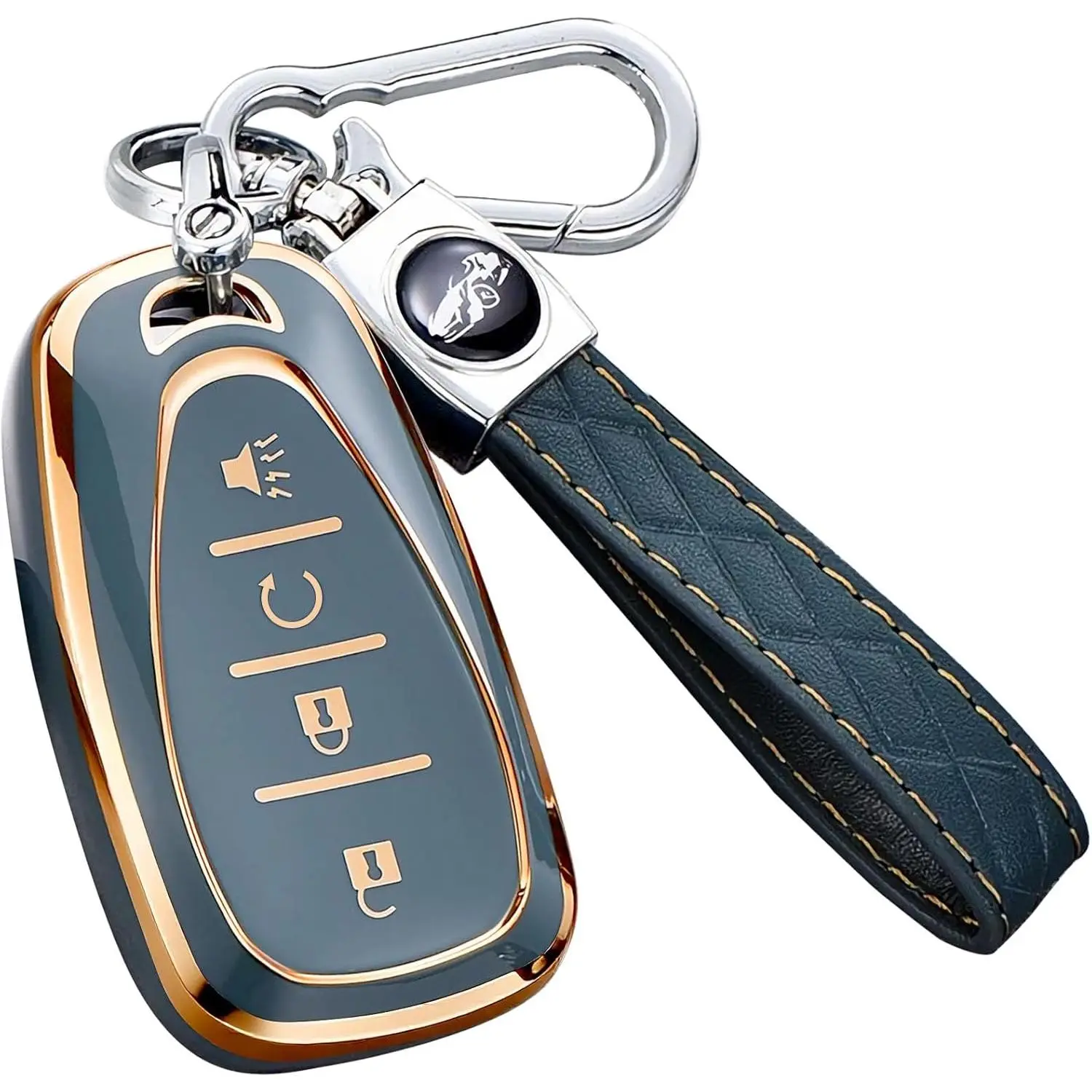 Key Fob Cover for Chevy - Premium Soft TPU Shell Full Protection Case with Keychain, Fits Equinox Malibu Traverse Cruze Blazer Camaro Trailblazer Spark Sonic Volt Bolt Trax, Gray 4-Button