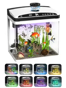 3 Gallon Fish Tank, Small Smart Aquarium with Filter, 7 LED Light,Temperature Display Suitable for Betta, Shrimp, Goldfish,Guppy Small Fish with Fish Net