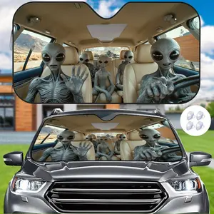 1 piece, Alien Cute Car Sunshade, front windshield sunshade, equipped with 4 free suction cups for heat insulation and scratch prevention, ensuring a pleasant interior temperature.