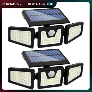 2 Packs LED Motion Sensor Solar Lights Outdoor IP65 Waterproof 3-Head Security 2500-Lumen 270° Wide-Angle Lighting for Patios Garages and Gardens 2000mAh Dual Sensor