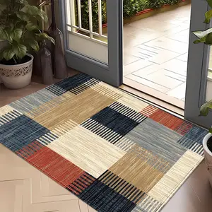 Flannel Floor Mat Patchwork Design, Soft Skin-Friendly Material, Modern Style for Bedroom Living Room Office Study, Home Decor Rug