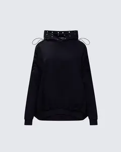 Nerea Black Eyelet Trimmed Toggled Hoodie