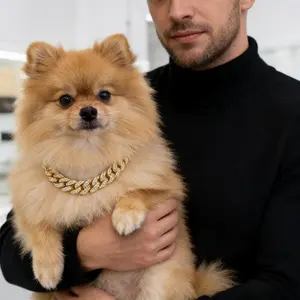 Sturdy Luxury Cuban Chain Pet Collar Imitation Diamond Crystals For Cats And Dogs