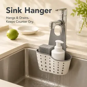 Sink Hanging Storage Basket - No Drilling Space Saver! Fits Most Kitchen Sinks, Perfect Sponge & Soap Holder, Drain Fast & Keep Counter Dry