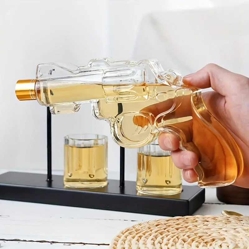 Whiskey Glass Gun Shaped Decanter Set, Creative Gun Shaped Whiskey Decanter with Glasses, Bar Utensils for Home Kitchen Party, Liquor Decanter Set
