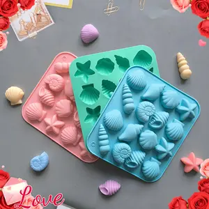 1pc 12-Cavity Silicone Conch and Starfish Shaped Candy Chocolate Ice Mold, Kitchen Handmade Baking Tool