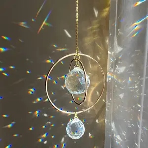 Boho Sun Catcher Car Hanging Ornament – Double Ring Spinning Crystal Pendant, Dreamy Home Decor & Christmas Gift