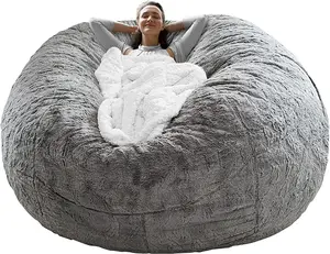 Bean Bag Chair Coverit Was Only a Cover, Not a Full Bean Bag Chair Cushion, Big round Soft Fluffy PV Velvet Sofa Bed Cover, Living Room Furniture, Lazy Sofa Bed Cover,6Ft Light Grey