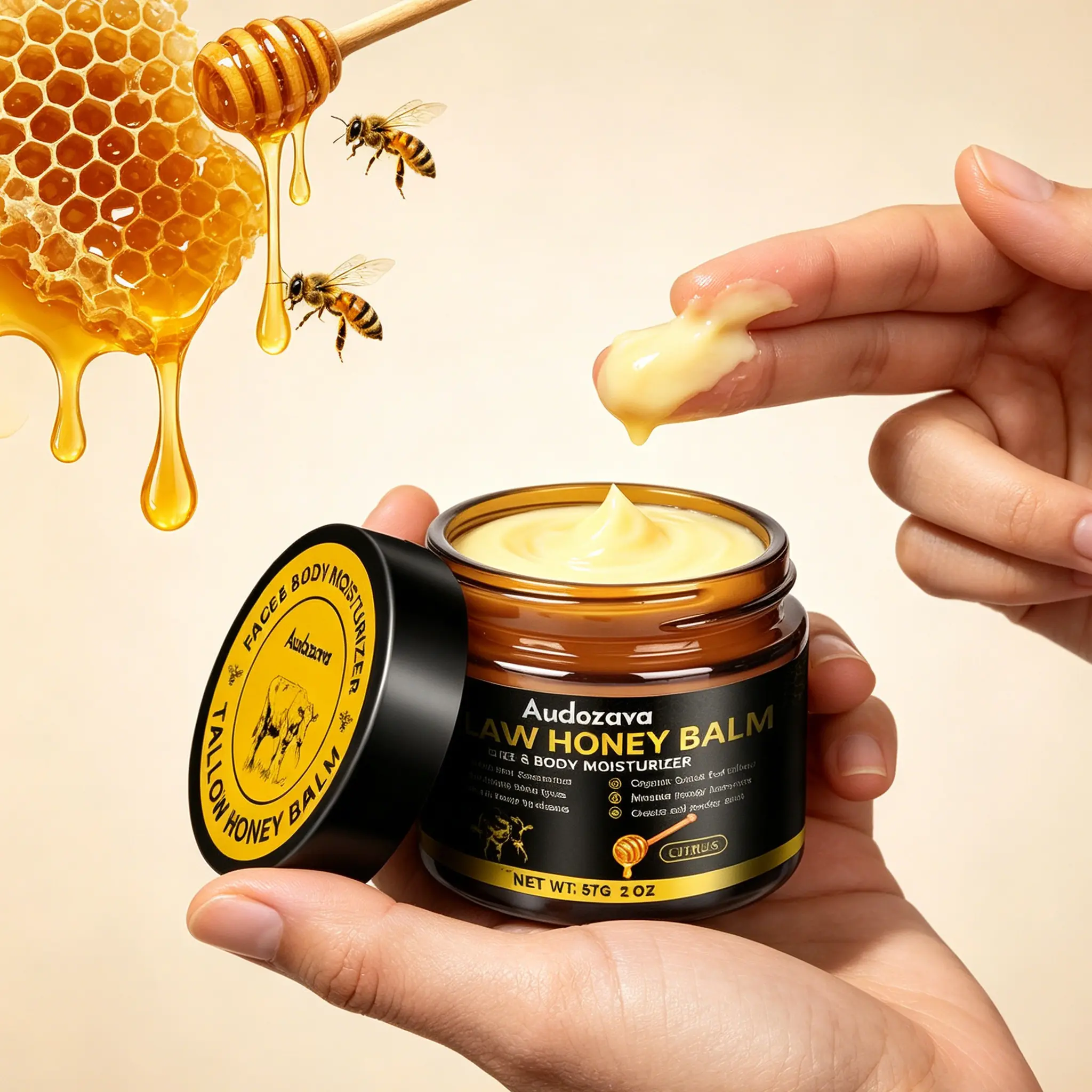 Beef Tallow for Skin, Beef Tallow for Face, Hydrating Tallow Balm with Raw Honey and Beeswax, Grass-Fed Beef Tallow & Raw Wild Honey Blend, Body & Face Moisturizer, Natural Formula, Light Scent
