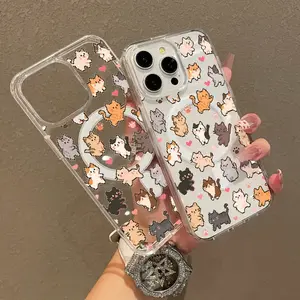 Soft Girl Magnetic Case for iPhone11/12/13/14/15/16/17/promax, Pixel Cat Pattern Lightweight, Drop-Proof, MagSafe Compatible | Perfect for Teen Girls