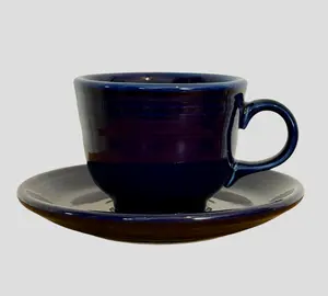 Fiestaware Brite Cobalt Blue Ceramic Tea or Coffee Cup and Saucer Vintage Design Classic & Functional Nostalgic Appeal