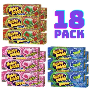 Hubba Bubba 18-Pack Gum Bundle Strawberry Waternelon Sour Raspberry Original Outrageous Bubble Gum