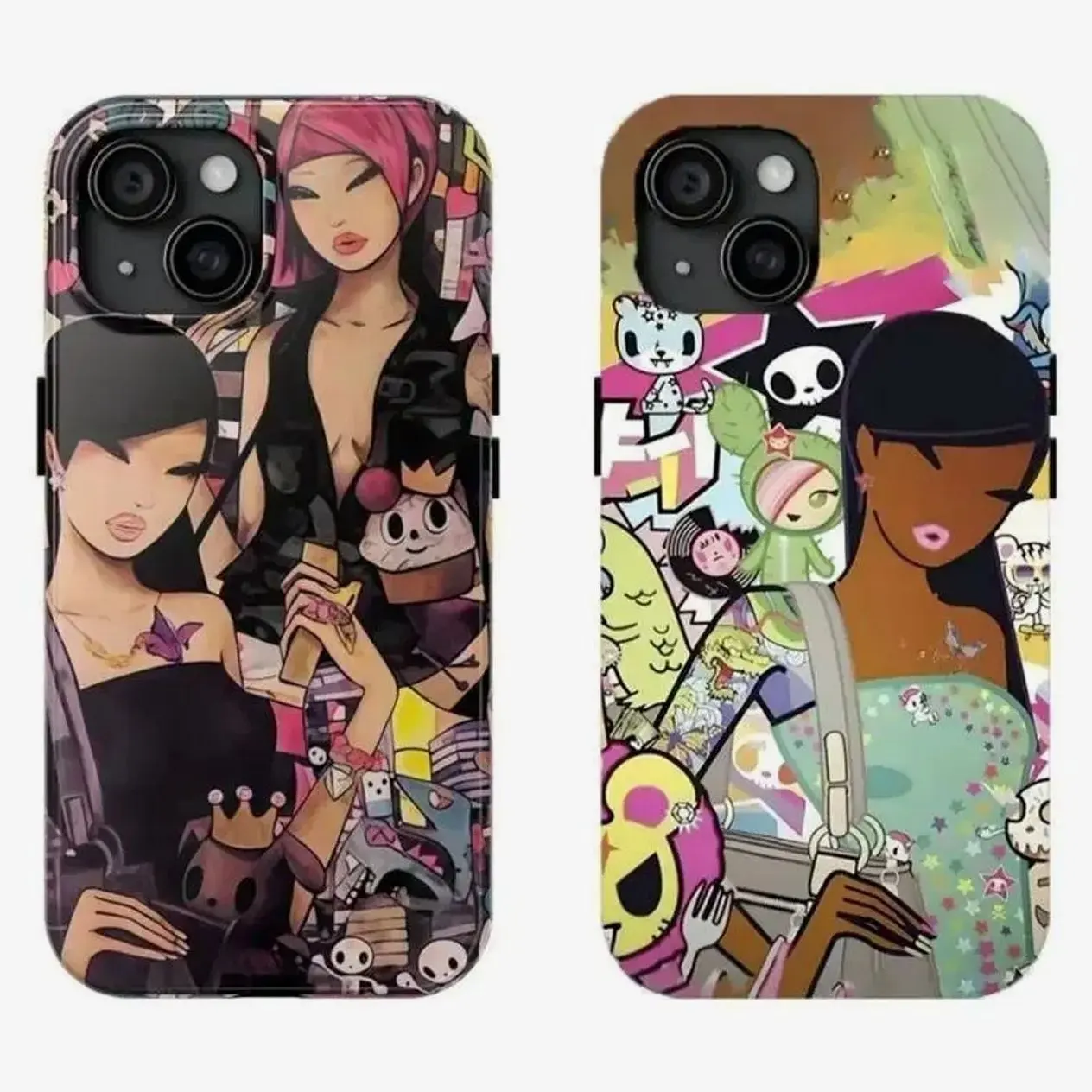 Y2k Aesthetic T-To.ki.doki Collage Phone Case Brown Skin Tokidoki Girl Phone Case Compatible for iPhone 17Promax 16 15 14 13 12 11 and for Samsung S21-S25 Perfect Gift for  Gifts For Women Men C5D