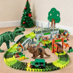 215 Pcs Dinosaur WorldRoad Toys Track Race Car Set with Stickers for Kids 3-6 Years Educational Playset Dinosaur Themed Race Track Interactive ToyDinasour Toy for kids  for Boys and Girls Age 3+,Toddler