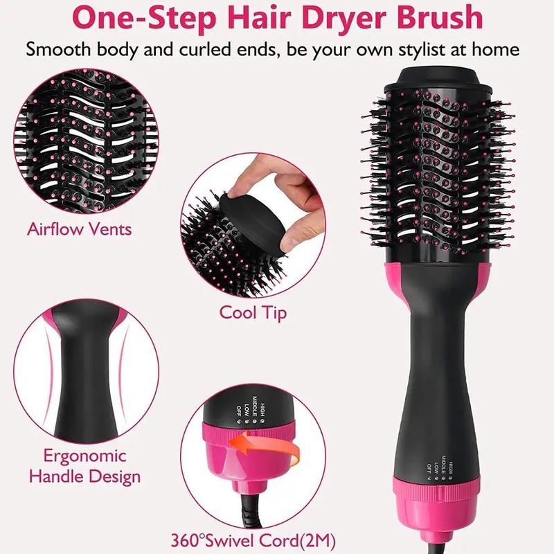 One Step Hair Dryer Brush with Negative Ion Generator Hot Cold Settings Ergonomic Handle Flexible Bristles for Salon-Quality Styling