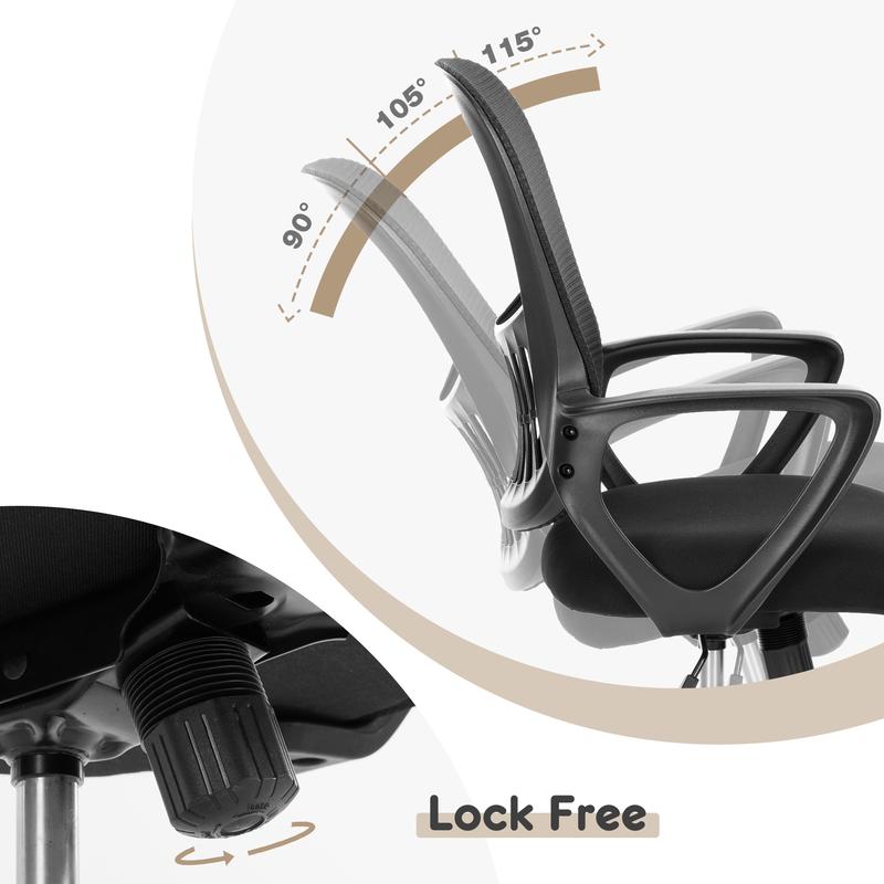 Home Office Chair, Mid Back Computer Ergonomic Mesh Desk with Larger Seat, Executive Height Adjustable Swivel Task with Lumbar Support and Armrests