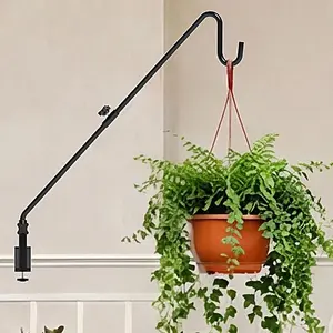 Bamworld Heavy Duty Adjustable Plant Wall Hanger, Metal Deck Railing Hooks for Bird Feeders, Planters, Lanterns & Outdoor Decor, Black