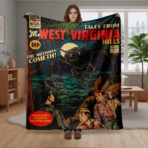 1pc Mothman West Virginia Comic Flannel Blanket, Super Soft Cozy Warm Throw for Sofa, Bed, Travel, Camping, Office, Car Decor, Adult Halloween Gift.