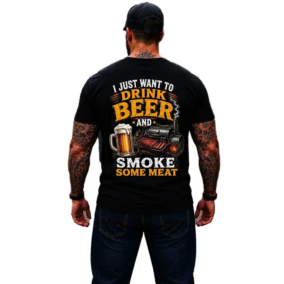 Bbq Shirt I Just Want To Drink Beer And Smokee Some Meat T-shirt Sweatshirt Hoodie Grilling Gift For Dad Husband, Father Day Shirt, Unisex Sweater Pullover Tee