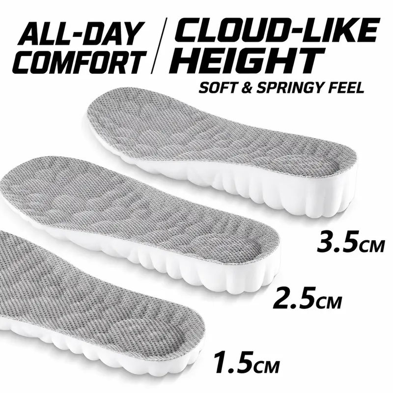 Phefee Height Boosters Foam Insoles for Women, 3 Heights (1.5/2.5/3.5cm), 4D Cloud Breathable Honeycomb Lift Inserts, U-Shape Heel Cup Arch Support, Anti-Slip Trimmable for Sneakers, Boots, Footwear,sohochic