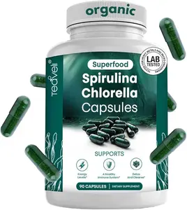 Organic Spirulina and Chlorella Capsules – Chlorophyll Pills & Blue Green Algae to Support Powerful Detox, Energy & A Healthy Immune System– 3X More Chlorella Spirulina Powder/Serving – 90 Ct