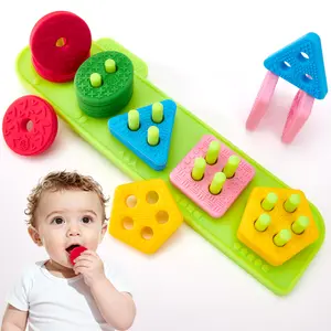 hahaland Silicone Sorting & Stacking Toys,Textured Soft Blocks for Shape & Color Sorting Montessori Learning toys,Toys for Stress Relief and Focus Training.Bath toy.6-12 mouths Year Old Gifts