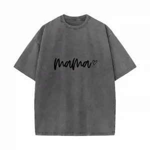 Women's Casual Oversized Boxy Vintage Shortsleeve Cotton T-Shirt - Round Neck, Simple Mama Heart Print, Breathable Fabric, 1-Piece, Vibe-Focused Fit, Spring & Summer Wear, Ideal Gift for Mom summerwins