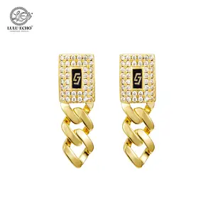 LuLuEcho LuLuEcho Waterproof Iced Out Cuban Link Earrings | 14K Gold Plated CZ Drop Design | Non-Tarnish Streetwear Jewelry