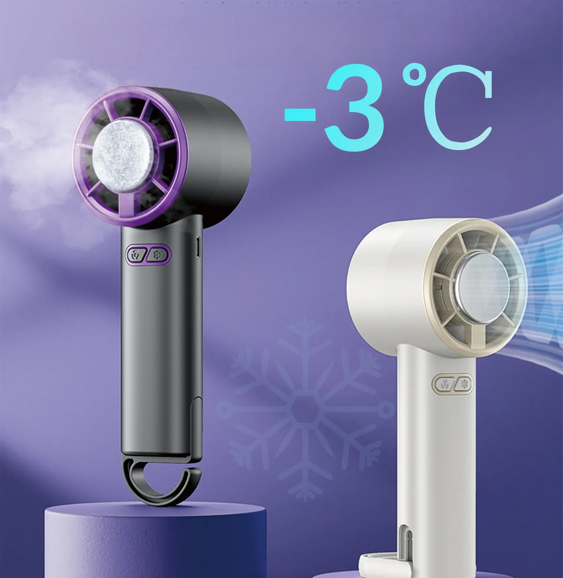 Smart Ice-Cooling Mini Fan – 5-Speed Turbo Breeze，Fashionable, Silent & Semiconductor Tech，USB Rechargeable & Portable for Summer Anywhere，Instant Cooling, Refreshment on the Go