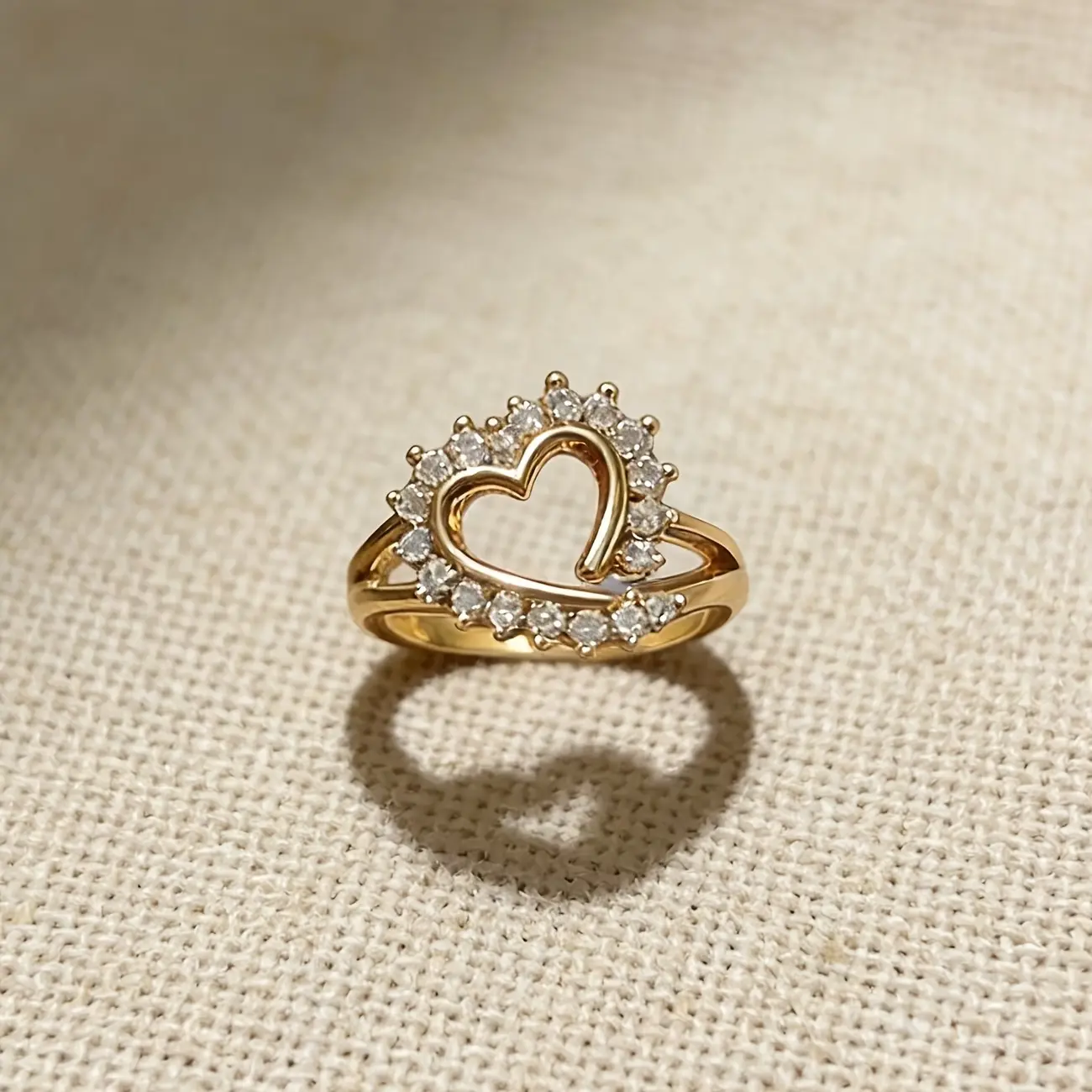 Light luxury sweet and cool style hollow-out heart ring. The surface of the ring is made of shiny gold metal, inlaid with sparkling synthetic zircon. It is a light luxury everyday women's ring, a romantic declaration ring, and a unique heart-shaped ring.