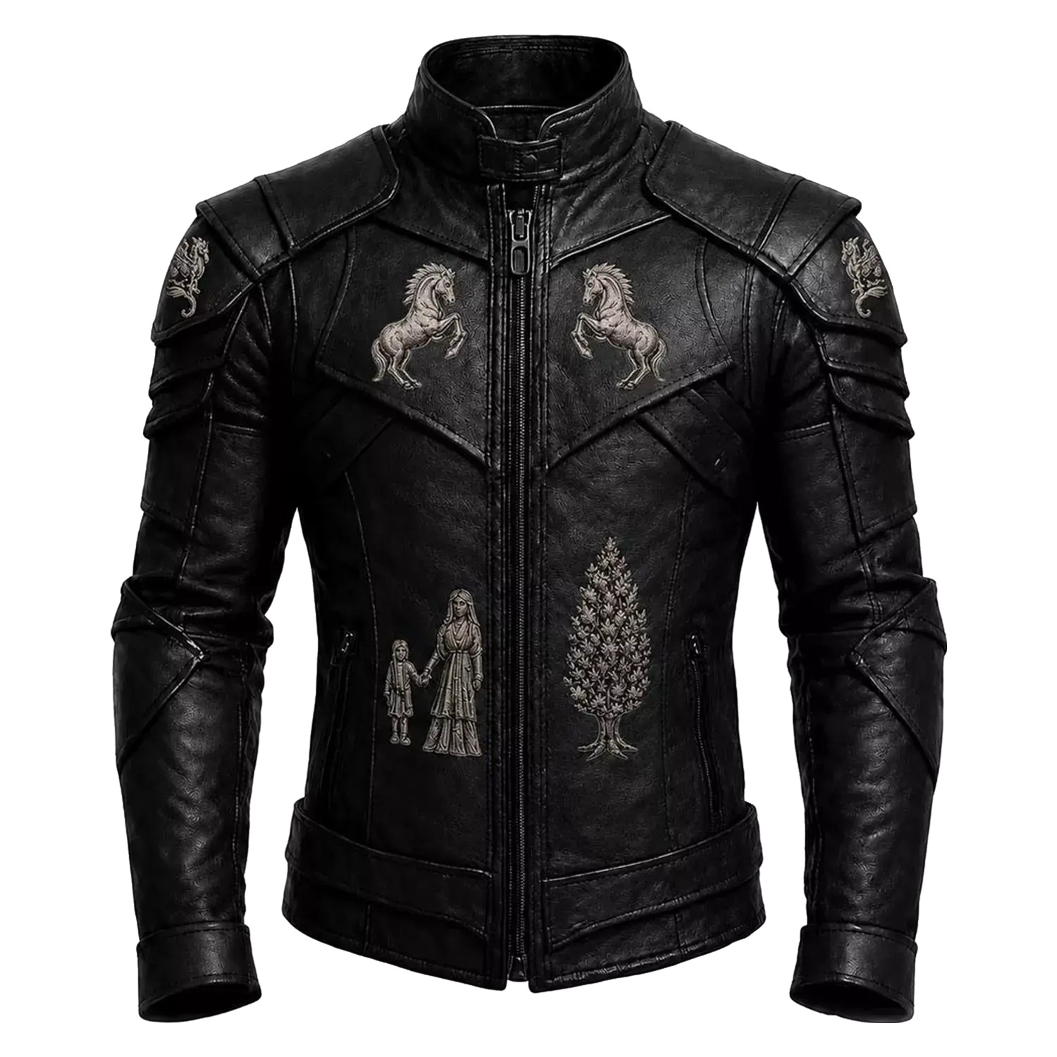 Men’s Black Heritage Emblem Leather Biker Jacket | Custom Graphic Motorcycle Jacket