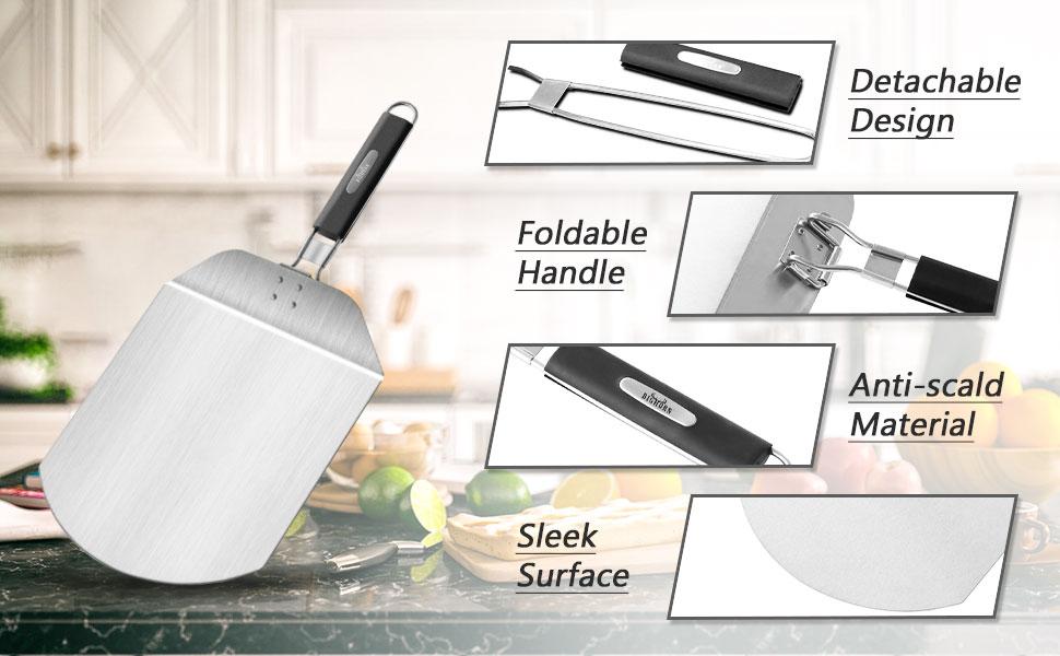 BIG HORN Pizza Peel with Rubber Handle - Large Premium Pizza Paddle & Spatula