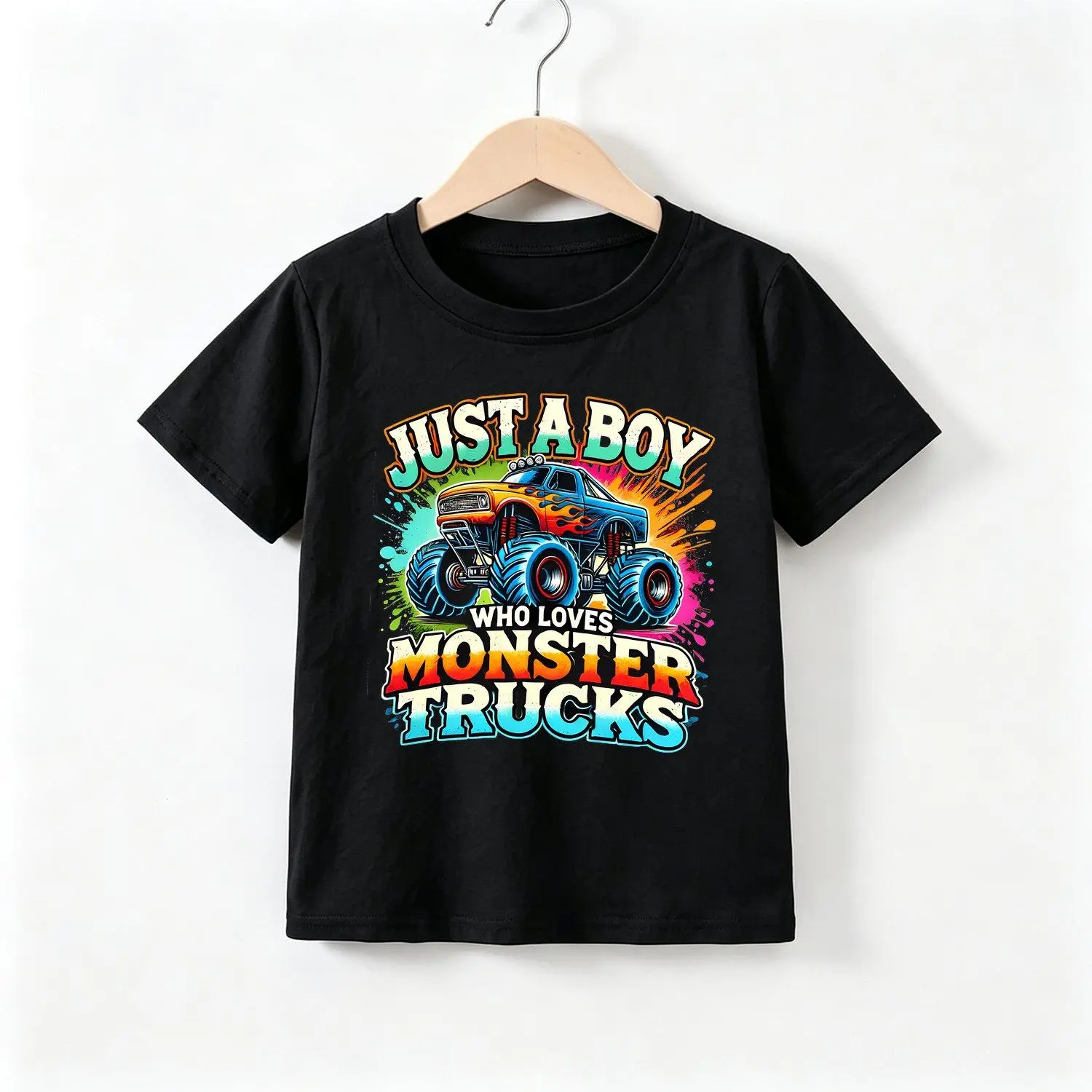Boys' Casual Monster Truck Graphic T-Shirt - Breathable Cotton, Fun, Kid-Friendly, Car-Themed Top for Young Enthusiasts, Breathable Cotton Shirt, Fun Shirt