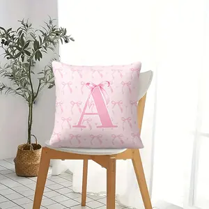 Coquette Aesthetic Pink Bow Initial A Square Throw Pillow, Ultra Soft Heart Print Cushion for Couch Sofa Bed Living Room Dorm Teens Girls Women
