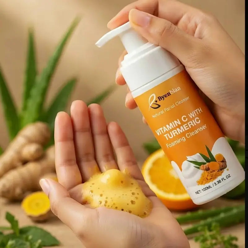 BYENBLAN Vitamin C & Turmeric Foaming Facial Cleanser - Gentle, Hydrating Daily Face Wash with Moisturizer for Radiant Skin, 3.38 fl oz