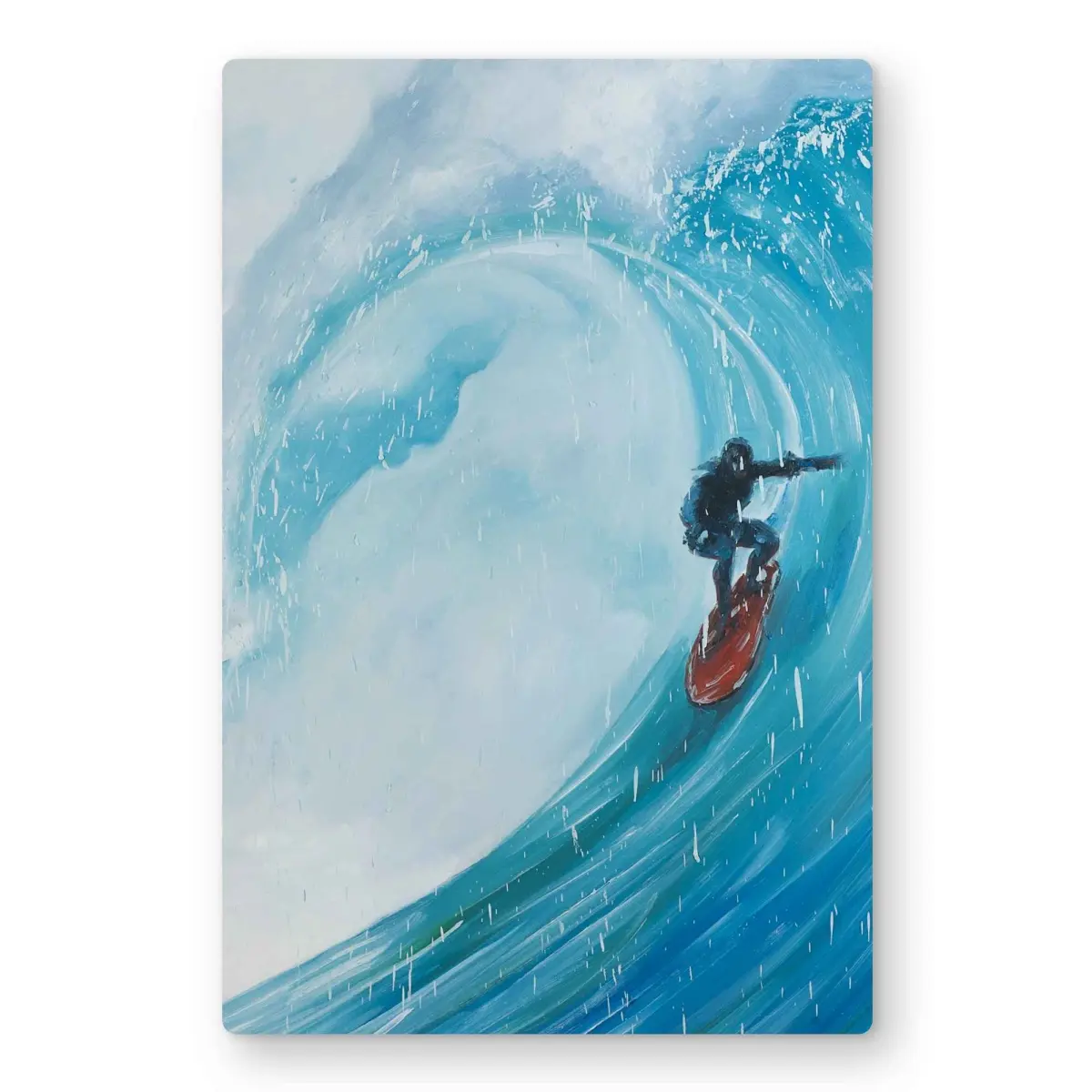 Begin Home Decor C1MP1218RTAY13 12 x 18 in. Surfer On A Big Wave - Metal Print Wall Art for Man Cave Decor