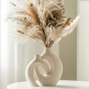 Hollow Ceramic Vase Set of 2 Nordic Modern Boho Ins Style Decorative Ceramic Aesthetic Flower Vase for Home Decor Stylish Functional Versatile for Any Room