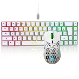 Hxsj-RGB Keyboard and Gaming Mouse Set, Compact 68-Key Wired RGB Backlit Mechanical Feel Keyboard, Ambidextrous Design for Ps4 Xbox PC MAC Laptop