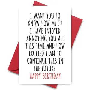 Savage Love Birthday Card - Brutally Honest 'Enjoyed Annoying You' Message in Playful Handwriting with Bold Red 'Happy Birthday', Perfect for Sarcastic Best Friends, Fun Party Cards