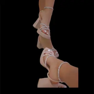 Crystal-4 wide friendly heels Chunky Women Shoe