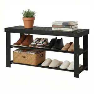 Heavy Duty 3-Tier Wooden Shoe Rack Bench – 35 Inch Entryway Shoe Organizer with Seat for Mudroom, Hallway, Bedroom, Closet – Modern White Wooden Storage Shelf